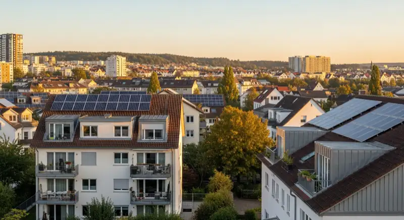 Wohngebiete in Ulm mit verschiedenen Bauformen, typische Einfamilienhäuser und Dachstrukturen aus der Luft