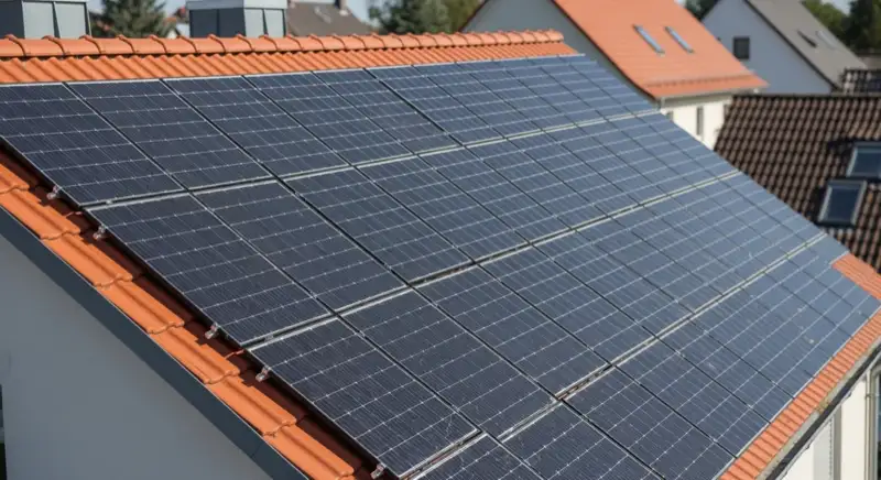 Schrägdach mit Photovoltaik-Modulen auf einem Einfamilienhaus in Völklingen