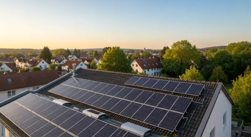 PV-Anlage auf ländlichem Satteldach bei Wolgast mit Bäumen in ausreichendem Abstand