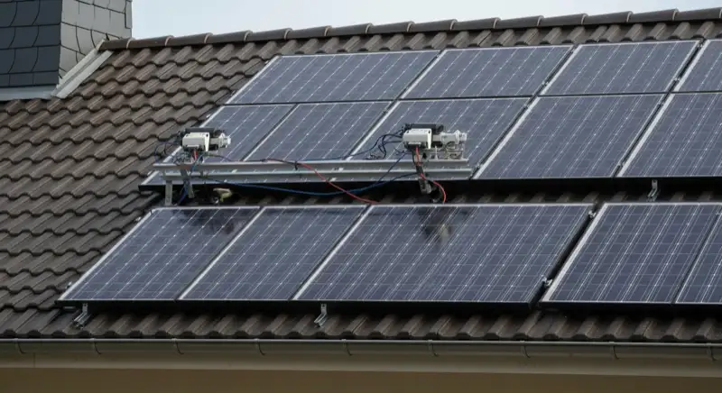 PV-Module auf Wunstorfer Hausdach in String-Verschaltung mit sichtbarem String-Wechselrichter