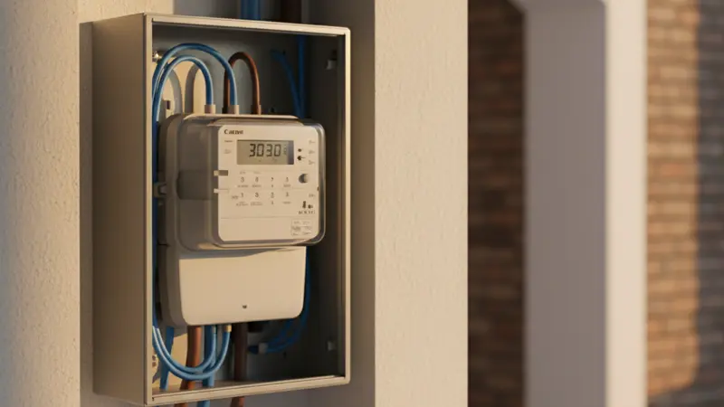 Moderner digitaler Stromzähler in einem deutschen Hausanschlusskasten