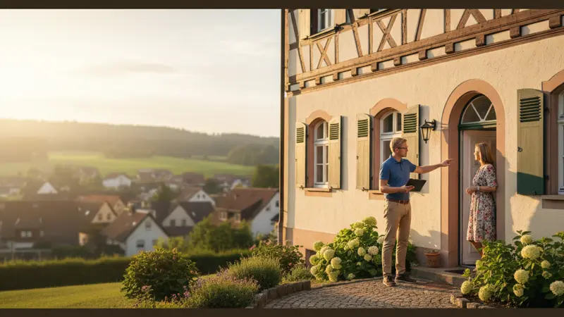 Energieberater bespricht mit Hauseigentümer die Fassade eines Altbaus