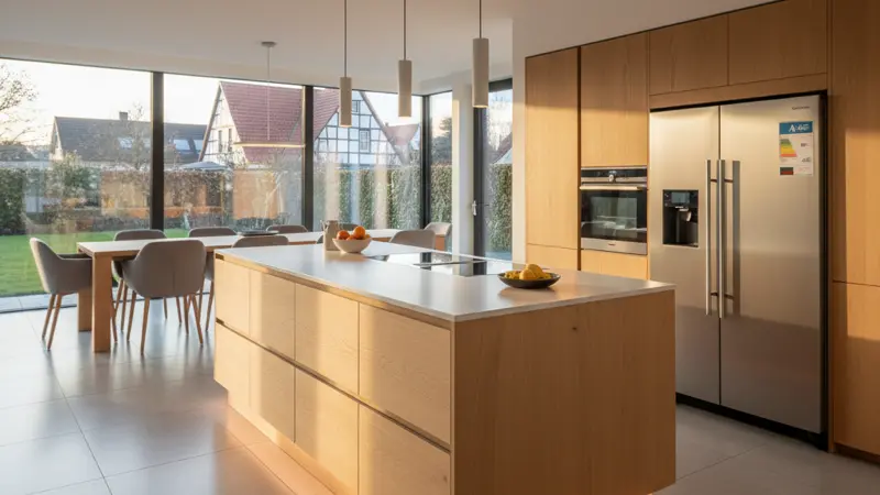Moderne energieeffiziente Küche mit LED-Beleuchtung und A+++-Geräten