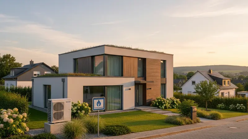Deutsches Einfamilienhaus mit Wärmepumpe und Garten