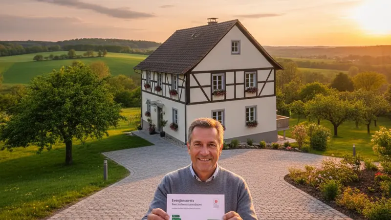 Energieausweis eines sanierten Einfamilienhauses mit Energieeffizienzklasse A