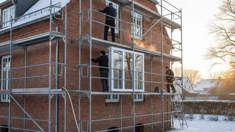 Deutscher Altbau wird energetisch saniert mit neuen Fenstern