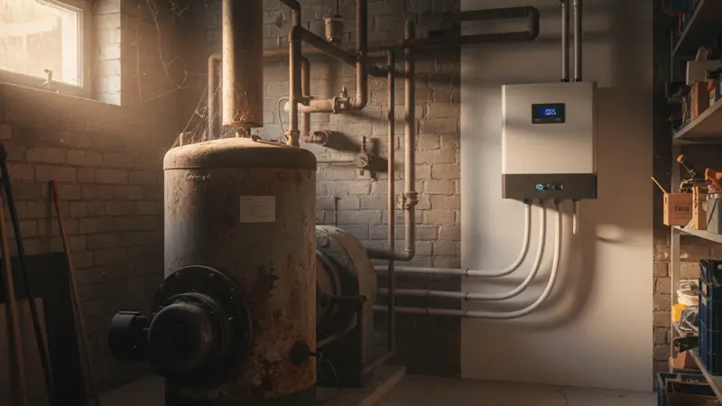 Alter Ölheizkessel in einem deutschen Heizungskeller