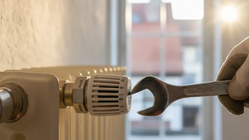 Nahaufnahme eines Thermostatventils beim Einstellen durch einen Fachmann