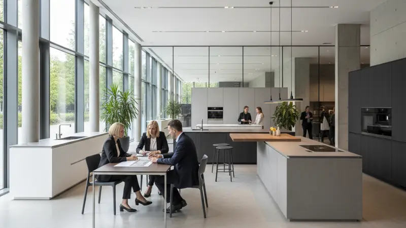 Bulthaup Showroom mit verschiedenen Küchenausstellungen und Kundenberatung