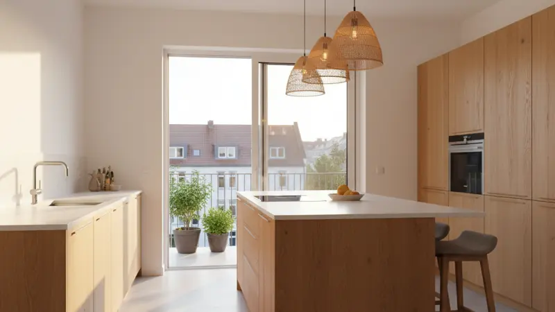 Küche mit Fronten aus massiver Eiche in modernem skandinavischem Design