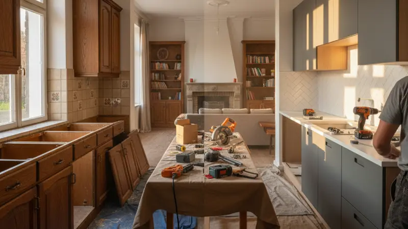 Küche während der Renovation: Alte Fronten werden durch neue moderne Fronten ersetzt