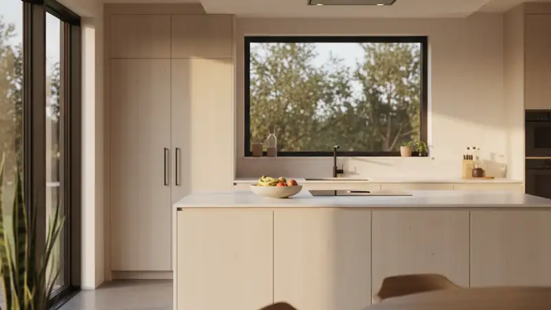 Moderne grifflose Küche mit glatten Fronten und minimalistischem Design