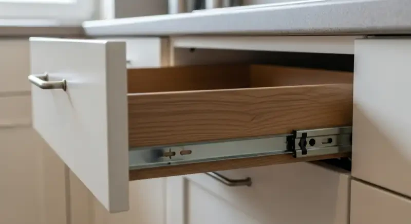 Detailansicht einer Häcker Küche mit Soft-Close-Schublade, Innenauszug und Markenbeschlägen