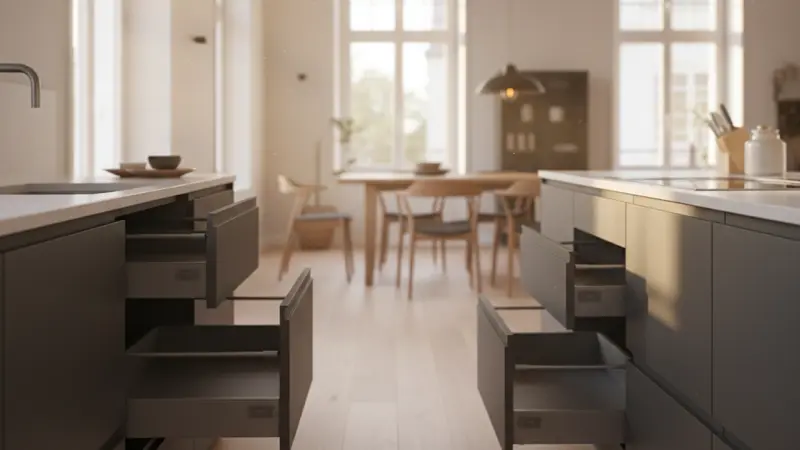 Hochwertige Nobilia Küche mit matten Anthrazit-Fronten und Soft-Close Schubladen