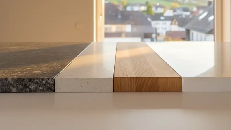 Verschiedene Küchenarbeitsplatten im Vergleich: Granit, Quarzkomposit, Massivholz und Keramik