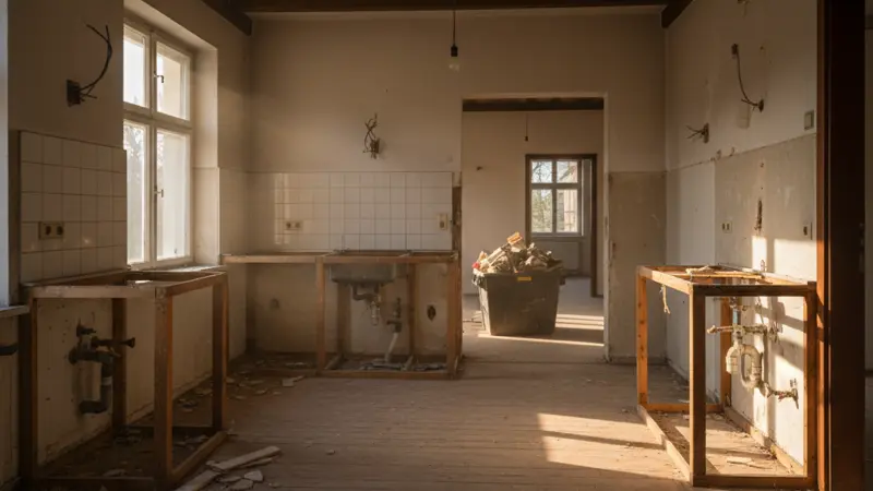 Demontage einer alten Küche als erster Schritt der Renovierung