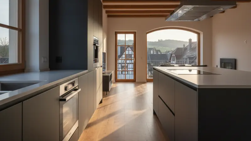 Hochwertige Einbau-Küchengeräte: Induktionskochfeld und Backofen in einer modernen Küche