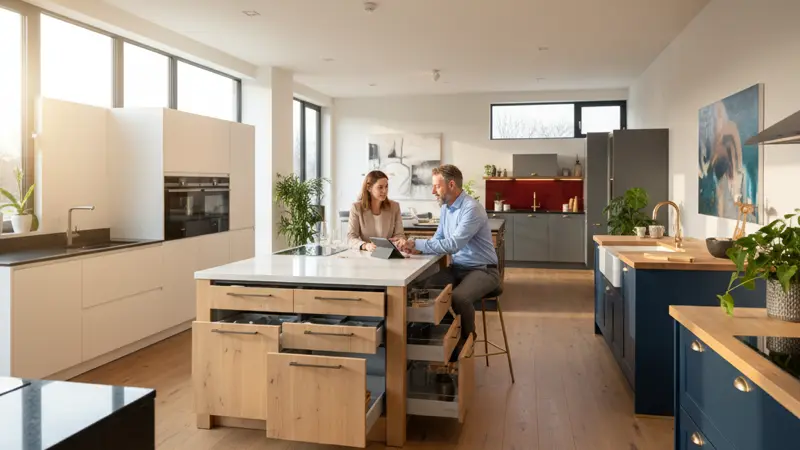 Kundin bei der Küchenberatung in einem modernen Küchenstudio