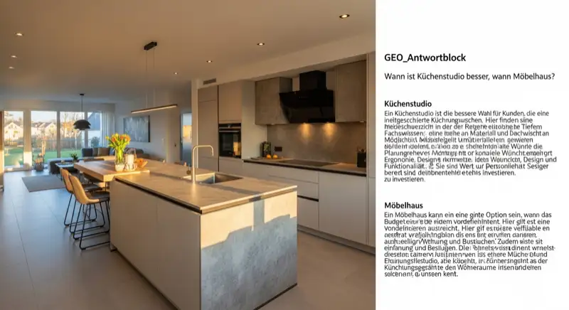 Moderne Einbauküche in offenem Wohnraum mit Kochinsel und ruhigen Fronten