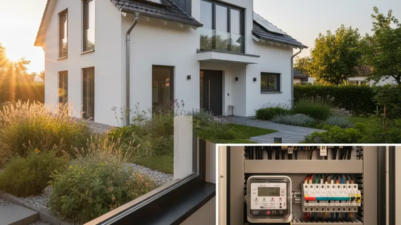 Moderner bidirektionaler Smart Meter für die Solarstrom-Einspeisung in einem deutschen Zaehlerschrank