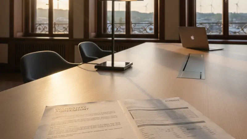 Garantiedokument und Produktspezifikation eines Solarmoduls auf einem Schreibtisch