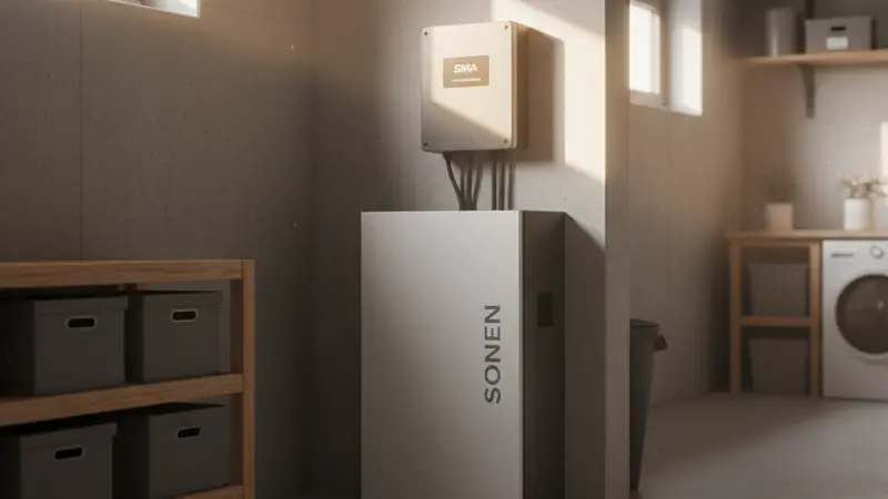 Batteriespeicher und Wechselrichter im Keller eines Einfamilienhauses