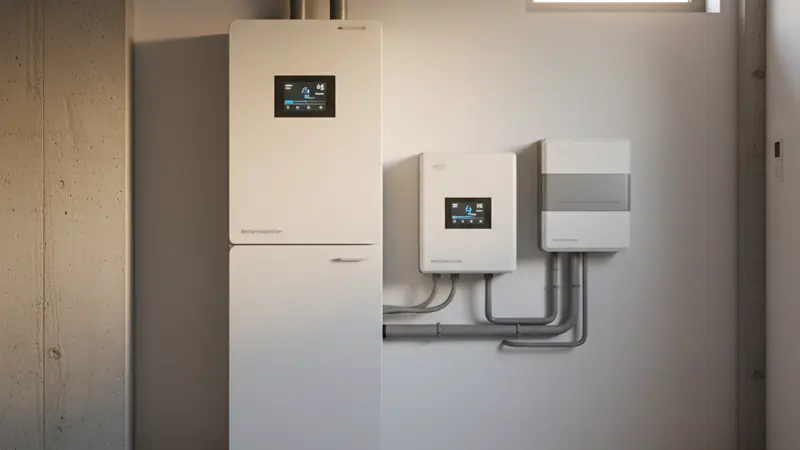 Moderner Batteriespeicher und Wechselrichter im Keller eines Einfamilienhauses