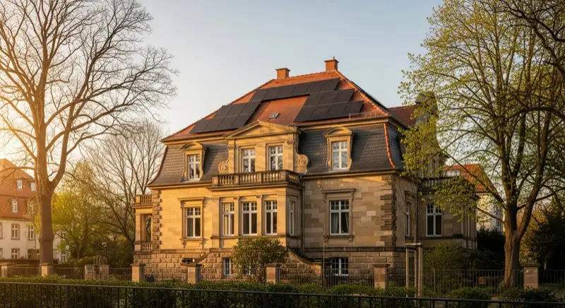Sanierte Gründerzeitvilla in Dresden mit Photovoltaik auf dem Walmdach