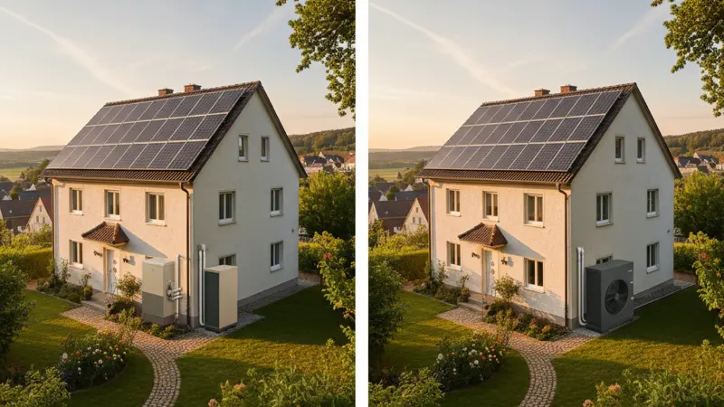 Vergleich zwischen PV-Anlage mit Gasheizung und PV-Anlage mit Wärmepumpe an einem deutschen Einfamilienhaus