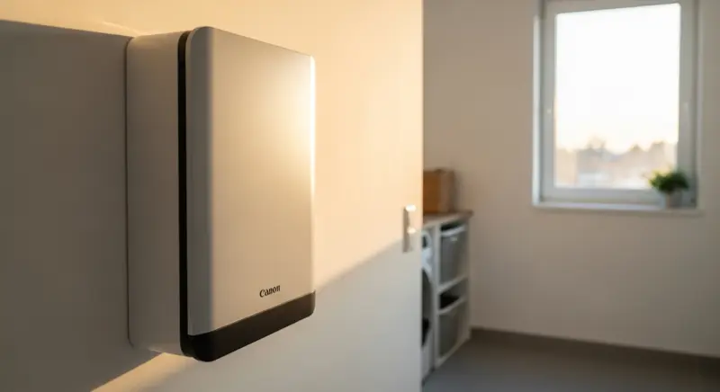 Moderner Lithium-Ionen-Batteriespeicher an einer Hauswand montiert