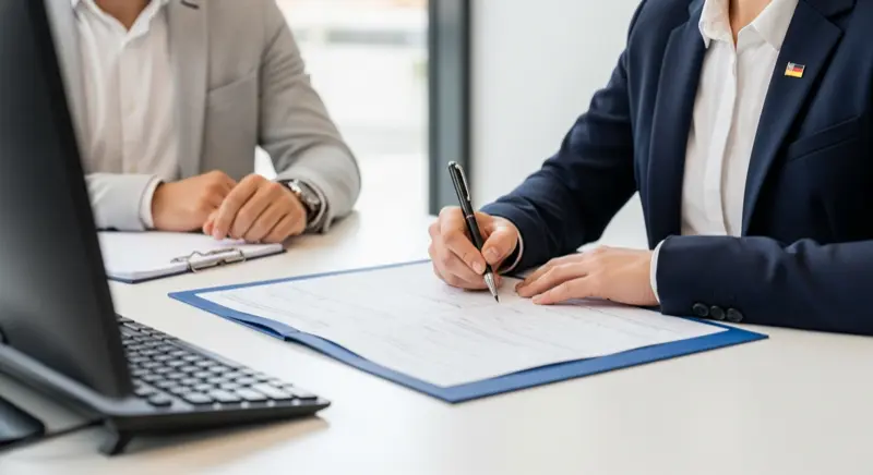 Person fuellt Gewerbeanmeldungsformular aus