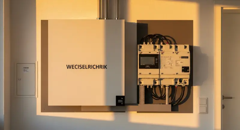 Moderner Batteriespeicher und Wechselrichter im Hauswirtschaftsraum installiert