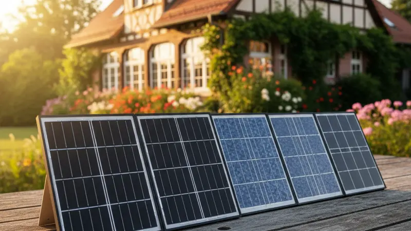 Nahaufnahme verschiedener Solarmodul-Typen mit unterschiedlichen Zelltechnologien