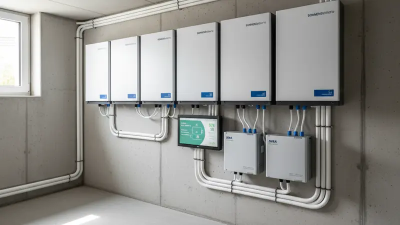 Batteriespeicher und Wechselrichter im Keller eines Einfamilienhauses