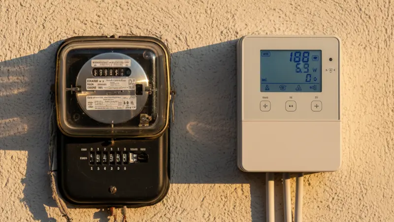 Vergleich alter Ferraris-Zähler und modernes Smart Meter