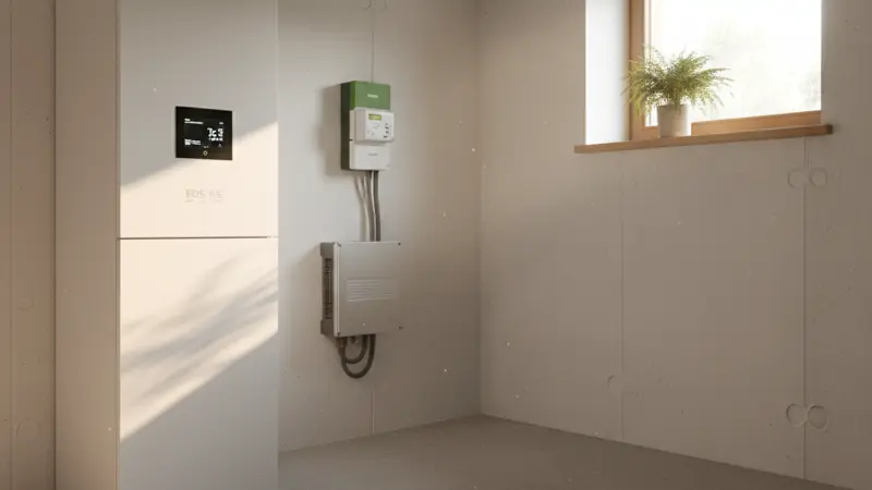 Moderner Batteriespeicher im Hauswirtschaftsraum eines Einfamilienhauses