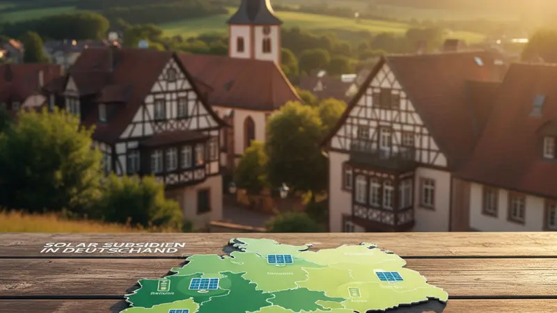 Karte von Deutschland mit hervorgehobenen Bundesländern und Solar-Förderprogrammen