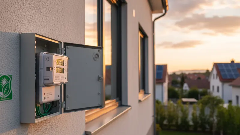 Moderner digitaler Stromzähler mit Solarstrom-Einspeisung