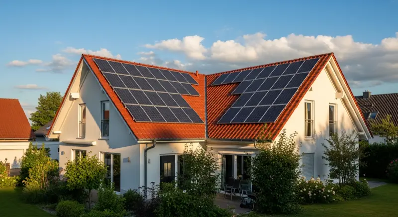 10-kWp-Solaranlage auf dem Dach eines Einfamilienhauses in Deutschland