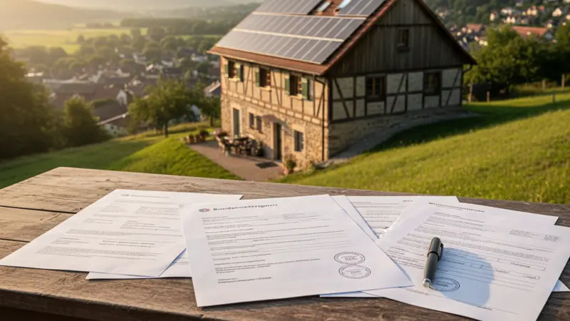 Offizielle Anmeldeformulare und Dokumente für die Solaranlage-Registrierung auf einem Schreibtisch
