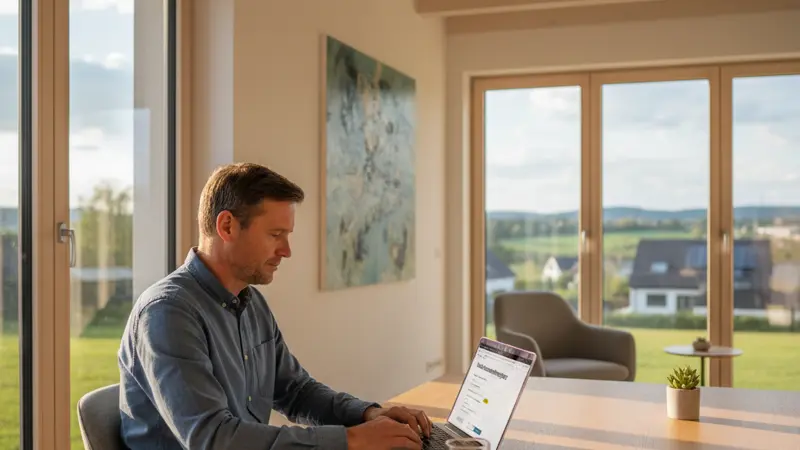 Hauseigentumer registriert Solaranlage am Laptop im Marktstammdatenregister