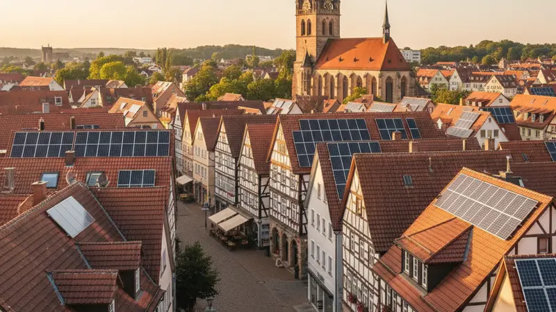 Historische Altstadt mit dezenten Solarinstallationen auf den Dächern