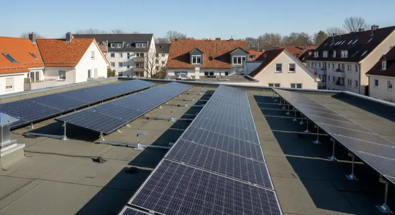 Solarmodule auf Flachdach in Ost-West-Aufständerung