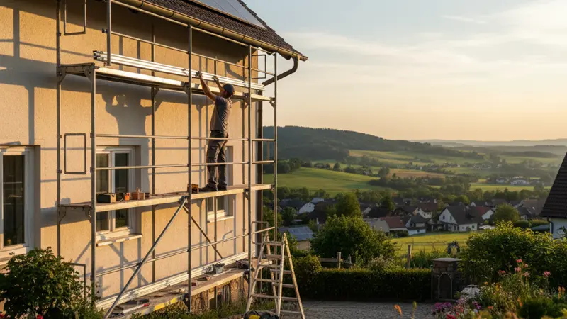 Nahaufnahme der Montage von Solarmodulen an einer Hausfassade