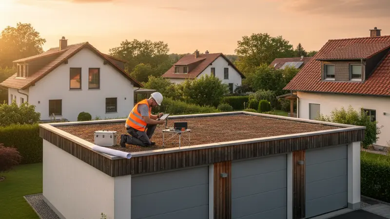 Statiker prüft ein Garagendach für die Solarinstallation