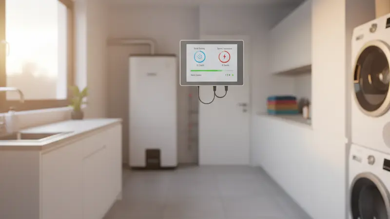 Digitales Energiemonitoring-Display zeigt Solarertrag und Stromverbrauch