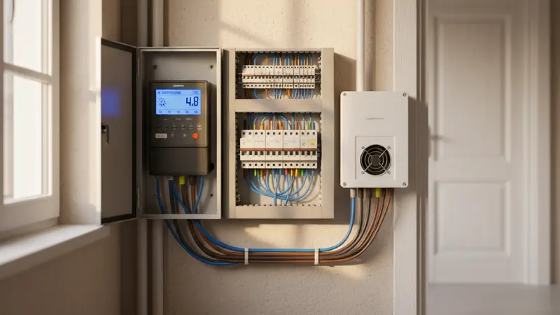 Moderner Smart Meter und Zählerkasten nach der Solaranlage-Installation