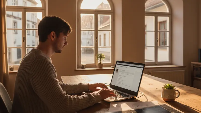 Person registriert Solaranlage im Marktstammdatenregister am Laptop