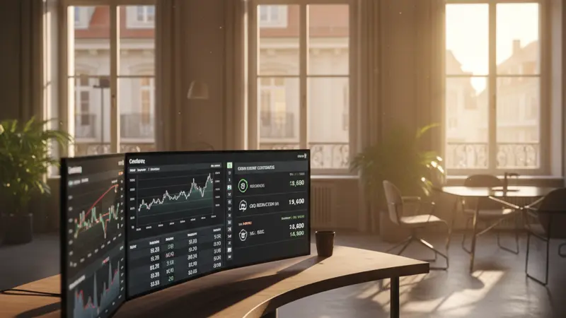 Digitales Dashboard zeigt Strommarktpreise und Handelsübersicht