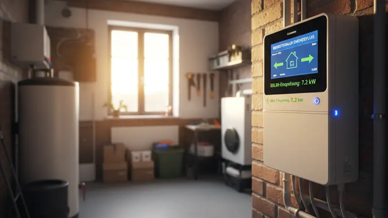 Moderner Zweirichtungszähler zeigt eingespeiste und bezogene Kilowattstunden